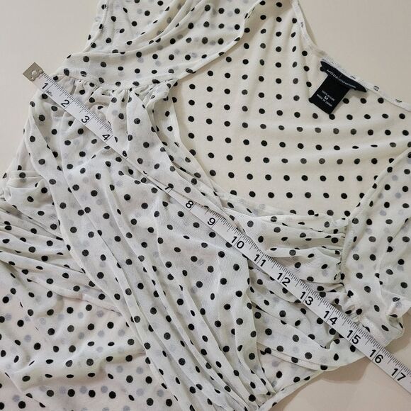 Moda International White and Black Polka Dot Semi-Sheer Short Sleeve Top - Picture 4 of 13